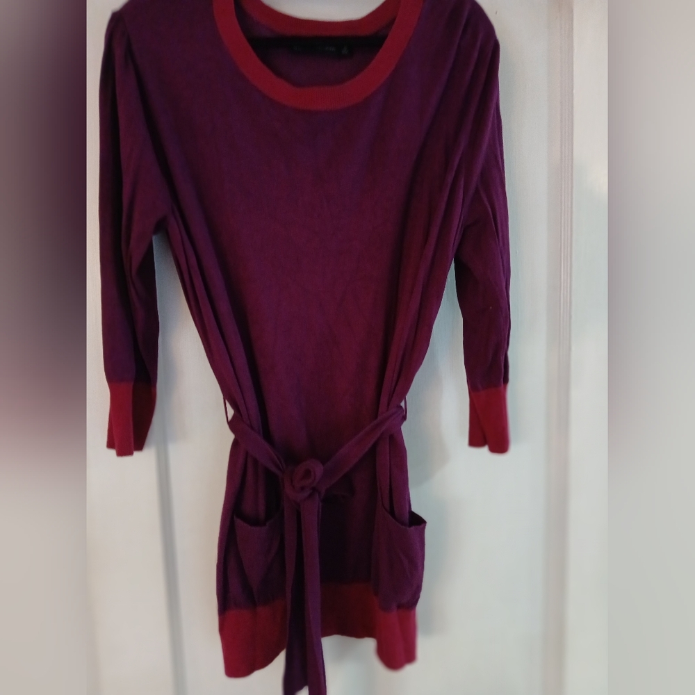 New York & Company Long Sleeve Purple and Red Tunic